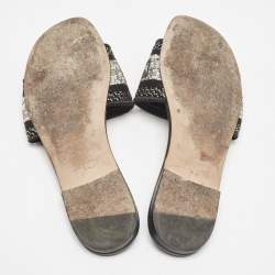 Dior Black/Silver Canvas Crystal Embellished Dway Flat Slides Size 37