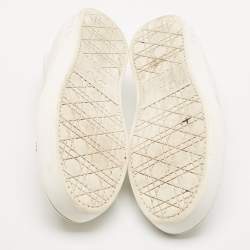 Dior White Denim And Leather Happy Crystal Embellished Slip On Sneakers Size 37