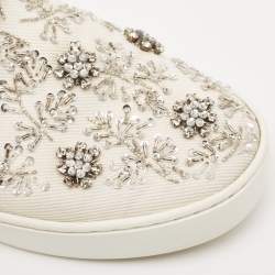 Dior White Denim And Leather Happy Crystal Embellished Slip On Sneakers Size 37