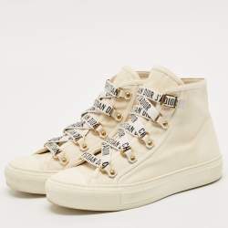 Pre Owned Dior White Canvas Walk'n'Dior High Top Sneakers Size 39.5