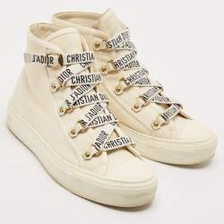 Pre Owned Dior White Canvas Walk'n'Dior High Top Sneakers Size 39.5