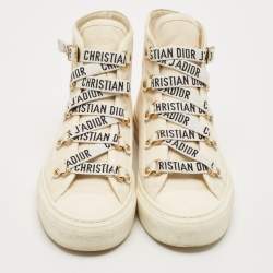 Pre Owned Dior White Canvas Walk'n'Dior High Top Sneakers Size 39.5