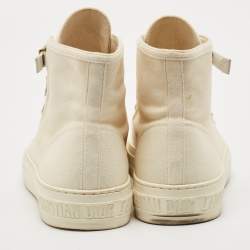Pre Owned Dior White Canvas Walk'n'Dior High Top Sneakers Size 39.5