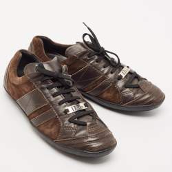 Dior Brown  Leather and Suede Low Top Sneakers Size 38