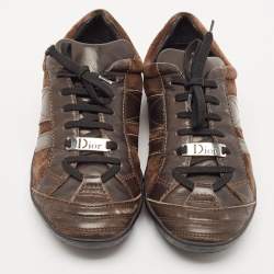 Dior Brown  Leather and Suede Low Top Sneakers Size 38