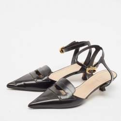 Dior Black Leather Keyhole Accent Slingback Pumps Size 36