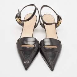 Dior Black Leather Keyhole Accent Slingback Pumps Size 36