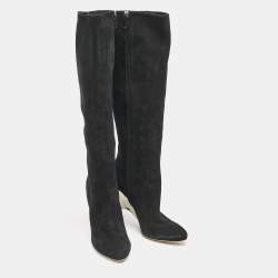 Dior Black Suede Knee Length Boots Size 39.5