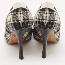 Dior Black/White Tartan Print Canvas J'Adior Ribbon Embroidered Pointed Toe Pumps Size 39
