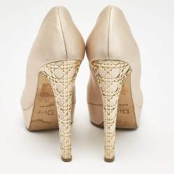 Dior Beige Satin Cannage Heel Peep Toe Platform Pumps Size 38