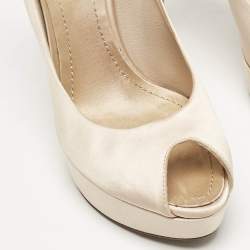 Dior Beige Satin Cannage Heel Peep Toe Platform Pumps Size 38