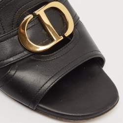Dior Black Leather 30 Montaigne Slide Flats Size 37.5