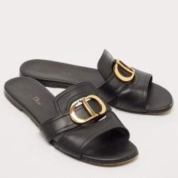 Dior Black Leather 30 Montaigne Slide Flats Size 37.5