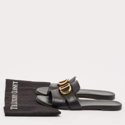 Dior Black Leather 30 Montaigne Slide Flats Size 37.5