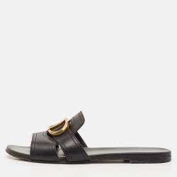 Dior Black Leather 30 Montaigne Slide Flats Size 37.5