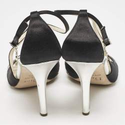 Dior Black/Silver Satin and Leather Strappy Ankle Strap Sandals Size 37.5
