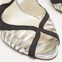 Dior Black/Silver Satin and Leather Strappy Ankle Strap Sandals Size 37.5