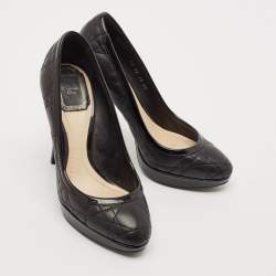 Dior Black Quilted Cannage Leather Platform Pumps Size 35