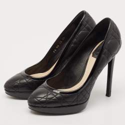 Dior Black Quilted Cannage Leather Platform Pumps Size 35