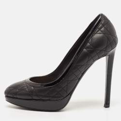 Dior Black Quilted Cannage Leather Platform Pumps Size 35