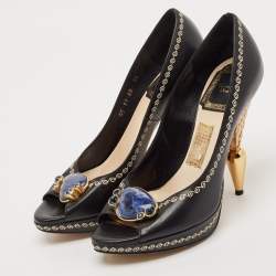 Pre Owned Dior Black Leather Bow Detail Peep Toe Pumps Size 36