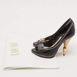 Pre Owned Dior Black Leather Bow Detail Peep Toe Pumps Size 36