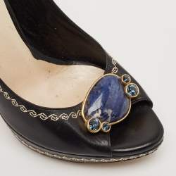 Pre Owned Dior Black Leather Bow Detail Peep Toe Pumps Size 36