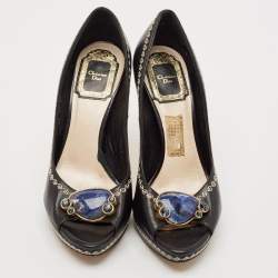 Pre Owned Dior Black Leather Bow Detail Peep Toe Pumps Size 36