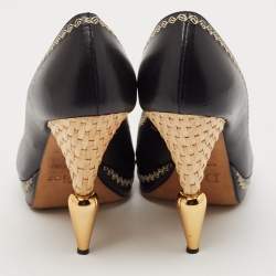 Pre Owned Dior Black Leather Bow Detail Peep Toe Pumps Size 36