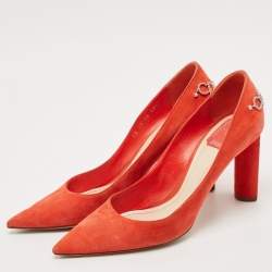 Pre Owned Dior Orange Suede Crystal Embellished Block Heel Pumps Size 40.5