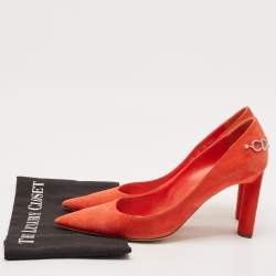 Pre Owned Dior Orange Suede Crystal Embellished Block Heel Pumps Size 40.5