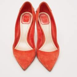 Pre Owned Dior Orange Suede Crystal Embellished Block Heel Pumps Size 40.5