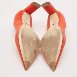 Pre Owned Dior Orange Suede Crystal Embellished Block Heel Pumps Size 40.5