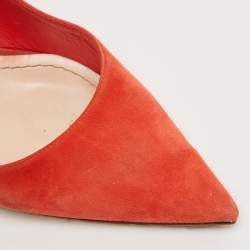 Pre Owned Dior Orange Suede Crystal Embellished Block Heel Pumps Size 40.5