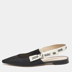 Dior Black Technical Fabric J'adior Slingback Flats Size 38