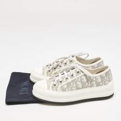Pre Owned Dior White Oblique Embroidered Canvas and Rubber Walk'n'Dior Sneakers Size 37