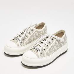 Pre Owned Dior White Oblique Embroidered Canvas and Rubber Walk'n'Dior Sneakers Size 37