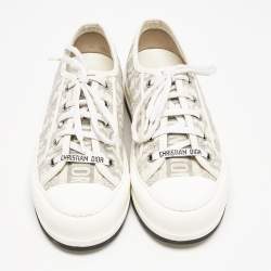 Pre Owned Dior White Oblique Embroidered Canvas and Rubber Walk'n'Dior Sneakers Size 37