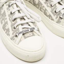 مملوكة مسبقًا Dior Grey/White Canvas Walk'n'Dior Low Top Sneakers Size 36