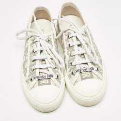 مملوكة مسبقًا Dior Grey/White Canvas Walk'n'Dior Low Top Sneakers Size 36