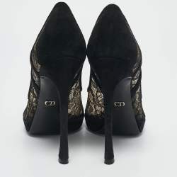 Dior Black Lace And Suede Scallop Peep Toe Pumps Size 37