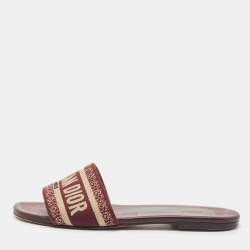 Dior Burgundy Embroidered Canvas Dway Flat Slides Size 38