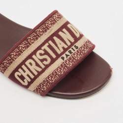 Dior Burgundy Embroidered Canvas Dway Flat Slides Size 38