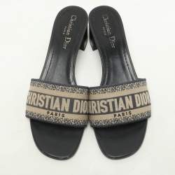 Pre Owned Dior Beige/Navy Blue Logo Embroidered  Jacquard Dway Slide Sandals Size 39