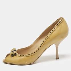 Dior Beige Patent Leather Idyll Peep Toe Pumps Size 39