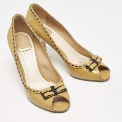 Dior Beige Patent Leather Idyll Peep Toe Pumps Size 39