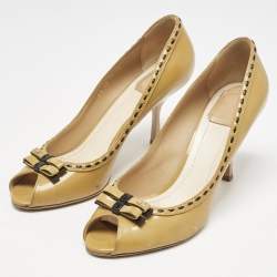 Dior Beige Patent Leather Idyll Peep Toe Pumps Size 39