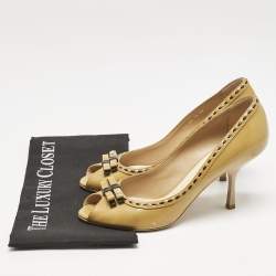 Dior Beige Patent Leather Idyll Peep Toe Pumps Size 39