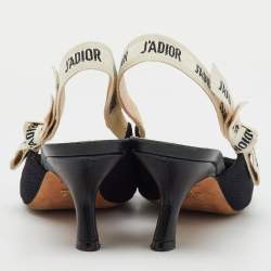 Dior Black Knit Fabric Pointed Toe J'Adior Slingback Pumps Size 38.5