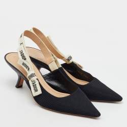 Dior Black Knit Fabric Pointed Toe J'Adior Slingback Pumps Size 38.5